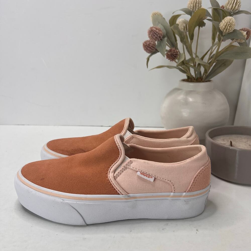 Vans Asher Platform Colorblock Slip On Loafer Sneaker Peach/Tan Women 6.5